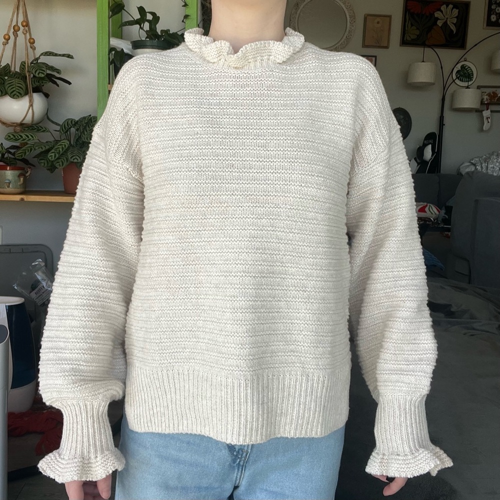 Madewell ruffle knit crewneck sweater jumper High-Quality Thick Knit Sweater